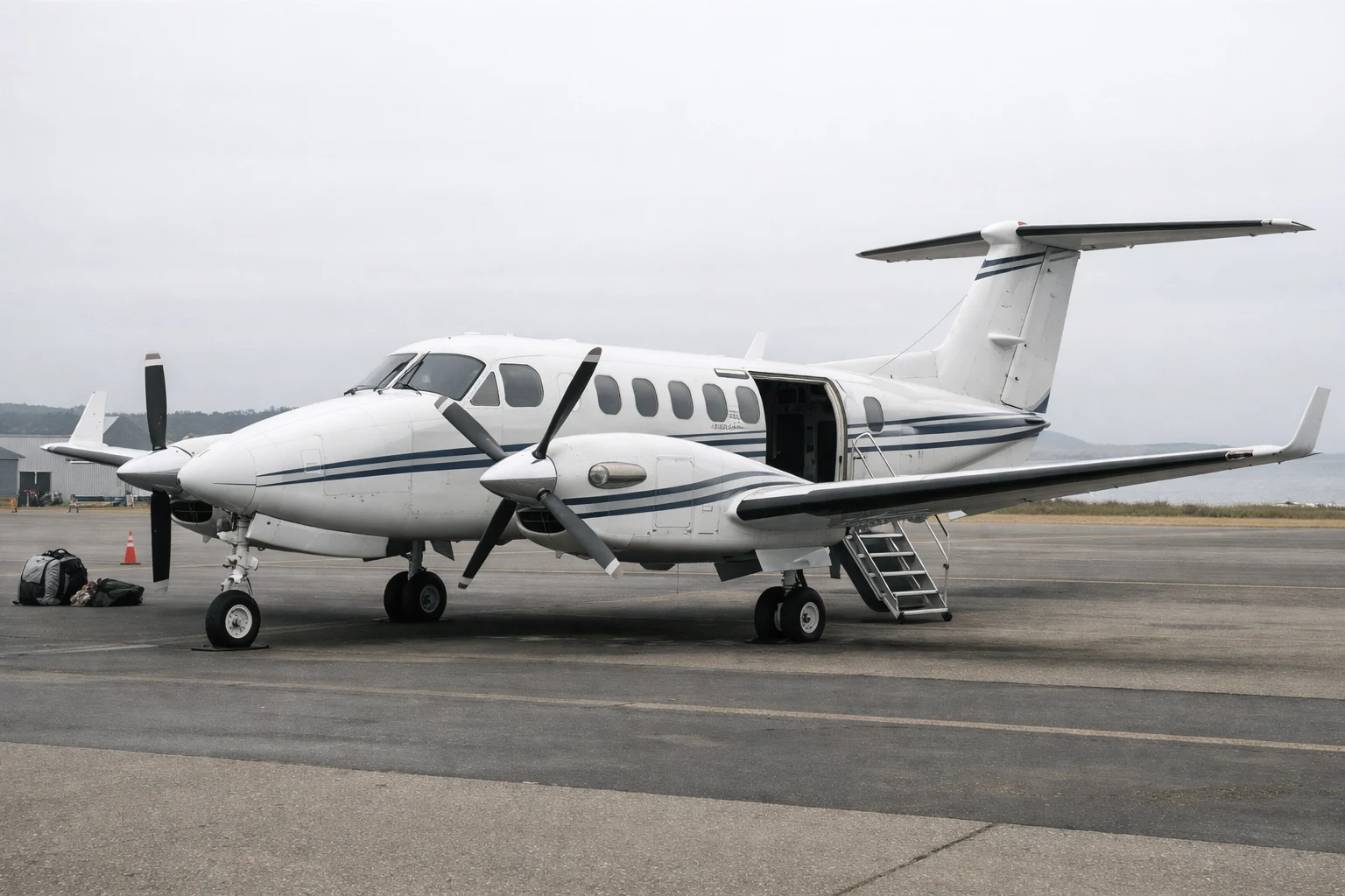 Beechcraft King Air 350 turboprop aircraft used for skydiving operations at an airfield