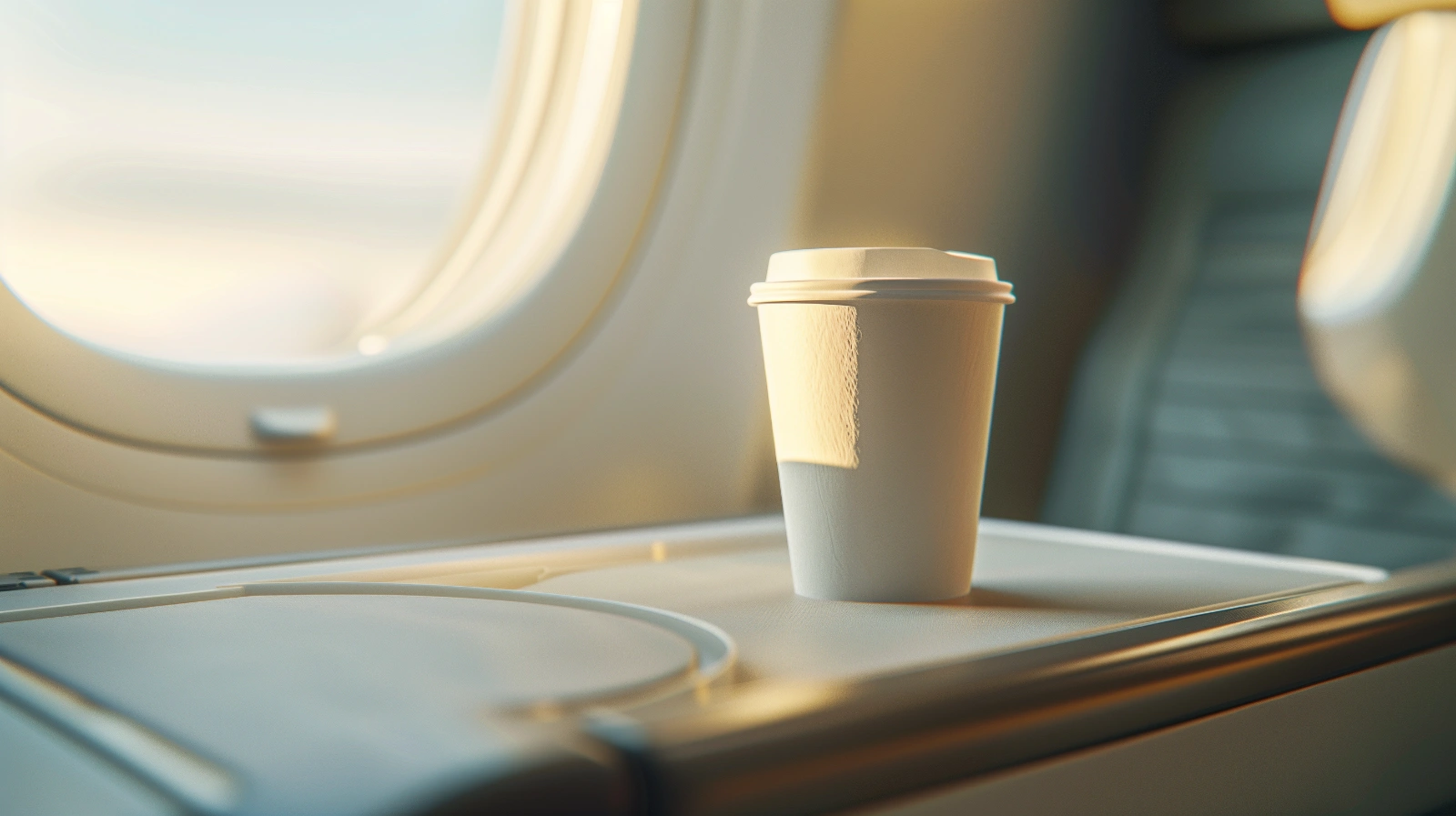 Airline Cabin Service – Tray Table and Coffee Cup tray table and coffee cup - airline cabin service