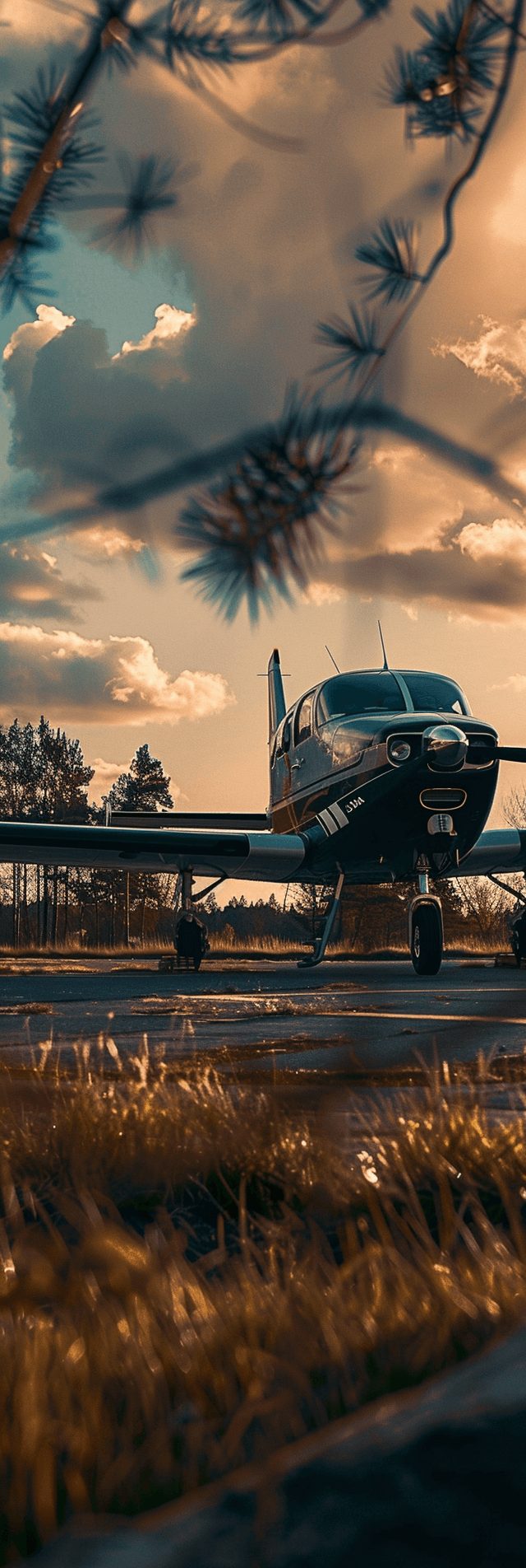 A private airplane at a small rural airport.