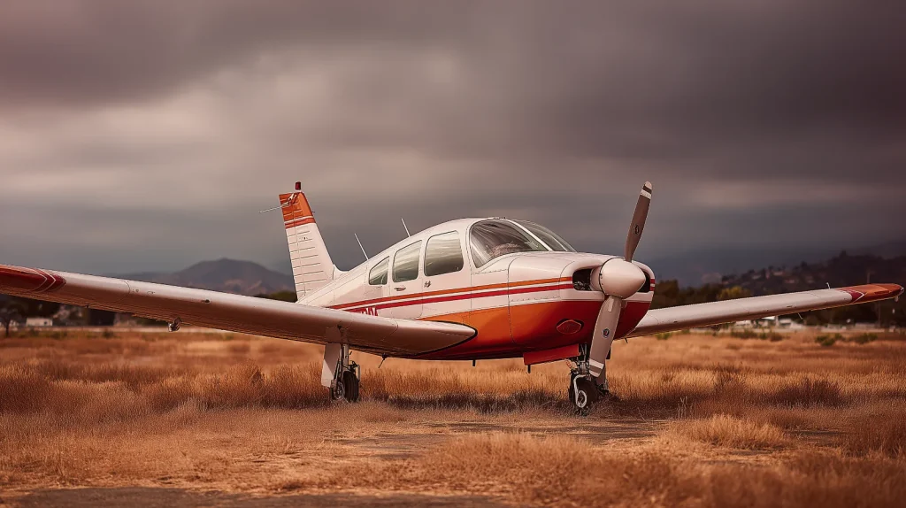 Single-engine general aviation aircraft on taxiway at small airfield