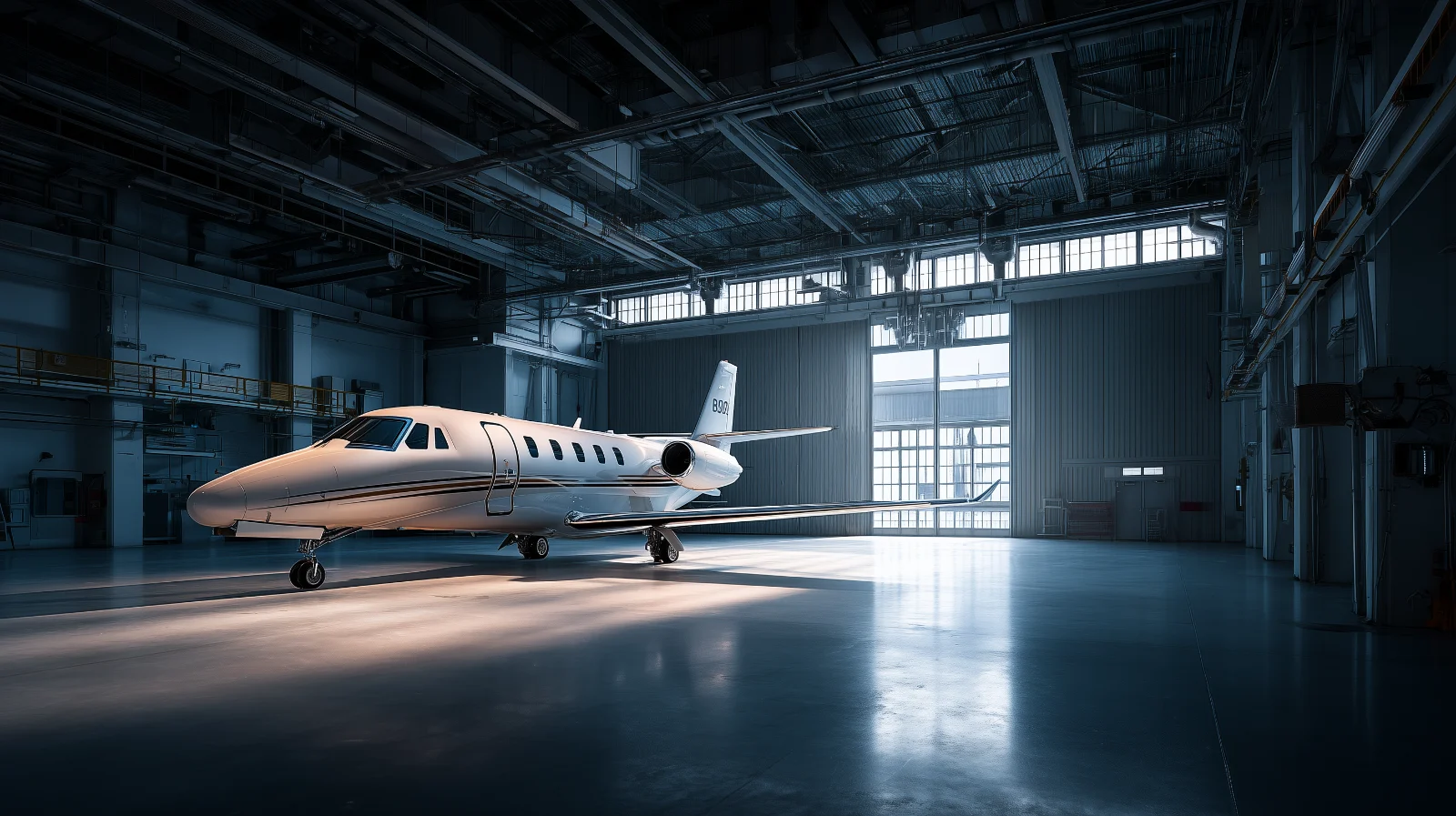 Private Corporate Jet in Hanger Corporate aircraft hangar environment reflecting private aviation litigation
