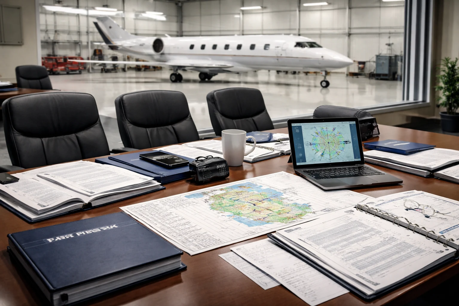 Operational Control in Private, Charter, and Managed Aircraft Flights Operational documents and flight materials under review for a business aircraft in a corporate aviation setting