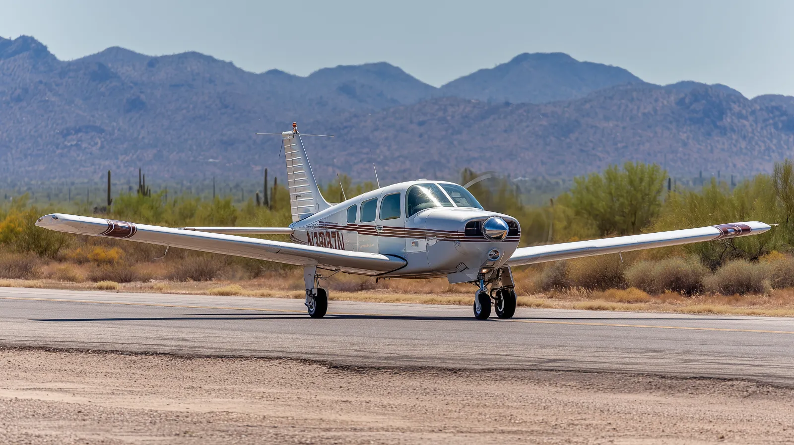 Piper PA-32 at a desert general aviation airport in Arizona